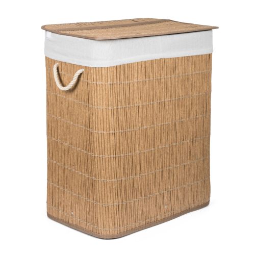 G21-es 105 literes szennyeskosár elválasztókkal, rattan utánzat, fehér betéttel