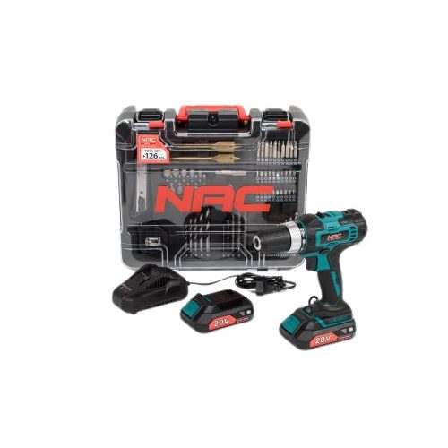 Akkus fúrógép NAC CDB2-40-S-LI-20V 2x2Ah + tartozékok 126 db alkatrész