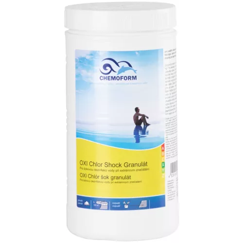 Medence klórgranulátum, Chemoform 0513 Oxi Chlor Shock, fehér, 1 kg, gyorsan oldódó, sokkolás, fertőtlenítés, aktív klór és aktív oxigén