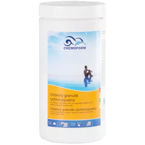 Medence klórgranulátum, Chemoform 0501 Chlórovy, fehér, 1 kg, 56 % aktív klór, pH-semleges, minden vízkeménységhez, sokkolás, folyamatos klórozás