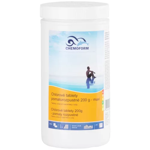 Medence klórtabletta, Chemoform 5601 (200 g), fehér, 1 kg, lassan oldódó, hosszú távú fenntartó klórozáshoz