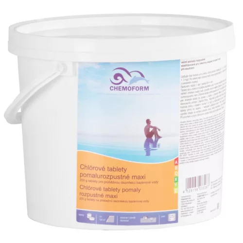 Medence klórtabletta, Chemoform 5603 (200 g), fehér, 3 kg, lassan oldódó, hosszú távú fenntartó klórozáshoz