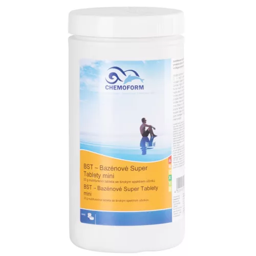 Medence többfunkciós fertőtlenítő tabletta, Chemoform 8601 BST Mini (20 g), fehér, 1 kg, multifunkciós, lassan oldódó, klórozó, algagátló, pelyhesítő hatás