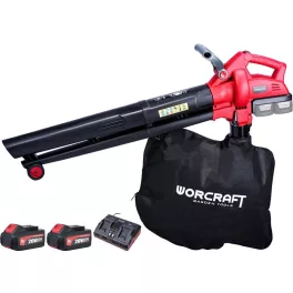   SET Worcraft CLBV-S40Li ShareSYS akkumulátoros lombszívó és lombfúvó, 230 km/h, 2×20 V, 45 literes gyűjtőzsákkal, 2 db CLB-20V-4.0 akkumulátorral és 1 db CLC-20V-4.5D töltővel. 