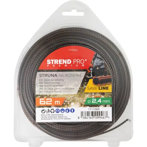 Fűkasza damil, Strend Pro Garden Premium SawLine, 2,4 mm, 62 m, sötétbarna, fogazott, kopásálló, bliszteres
