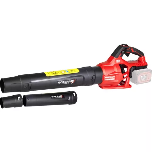 Akkumulátoros lombfúvó, Worcraft CLB-S40LiBA ShareSYS, piros/fekete, 2 x 20 V Li-Ion, légsebesség: 202 km/h, légszállítás: 13,5 m3/perc, 3 fúvókával, akkumulátor és töltő nélkül
