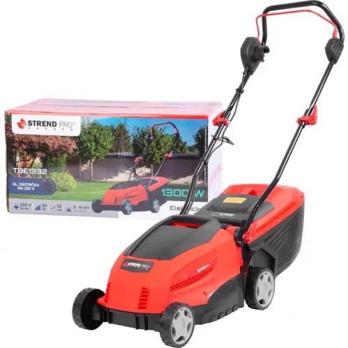 Elektromos fűnyíró, Strend Pro Garden TBE1332, piros/fekete, vágásszélesség: 32 cm, 1300 W, 230 V / 50 Hz, 30 l gyűjtőkosár