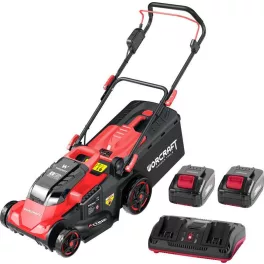   Akkumulátoros fűnyíró, Worcraft CLM-S40LiBL ShareSYS, fekete/piros, vágásszélesség: 43 cm, 2 x 20 V Li-Ion, 2 x 4,0 Ah, 45 l gyűjtőkosár, akkumulátorral és töltővel