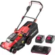 Akkumulátoros fűnyíró, Worcraft CLM-S40LiBL ShareSYS, fekete/piros, vágásszélesség: 43 cm, 2 x 20 V Li-Ion, 2 x 4,0 Ah, 45 l gyűjtőkosár, akkumulátorral és töltővel