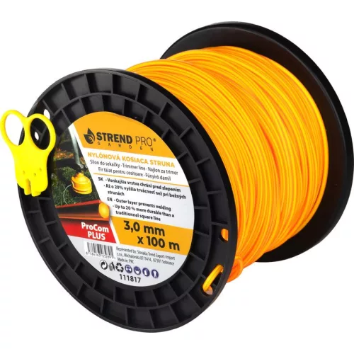 Fűkasza damil, Strend Pro Garden ProCom Plus, 3,0 mm, 100 m, narancssárga, szögletes, kopásálló, szakadásálló, túlmelegedésálló, tekercses