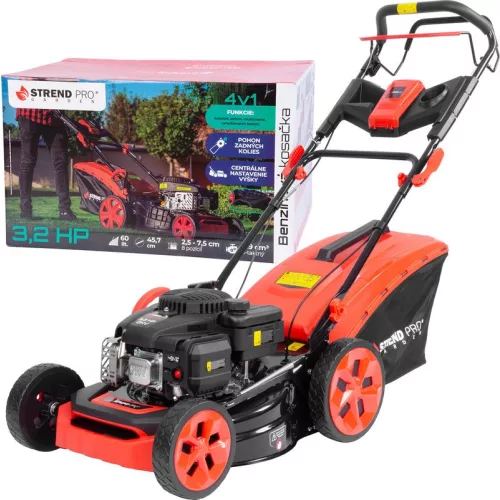 Benzinmotoros fűnyíró, Strend Pro Garden QL46P-139, fekete-piros, vágásszélesség: 46 cm, Loncin motor, 139 cm3, 4 ütemű, 2400 W, 3,2 LE, 3600 fordulat/perc, 60 l gyűjtőkosár, mulcsozás, oldalkidobás, önjáró