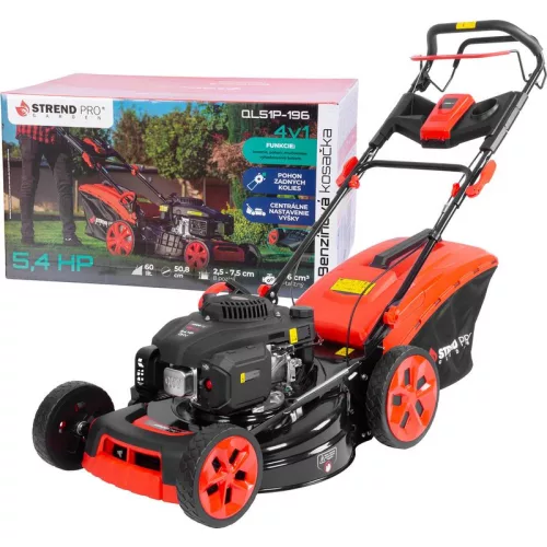 Benzinmotoros fűnyíró, Strend Pro Garden QL51P-196, fekete/piros, vágásszélesség 51 cm, Loncin V200 motor, 196 cm3, 4 ütemű, 4000 W, 5,4 LE, 3600 fordulat/perc, 60 l gyűjtőkosár, oldalkidobás, mulcsozás, önjáró