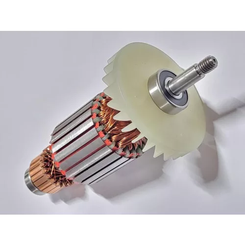 Fűnyíró rotor, Strend Pro Garden TBE1636 elektromos fűnyíróhoz, 1-18. számú pótalkatrész, fémes ezüst, réz tekercselés, acél tengely, beépített csapágy, műanyag hűtőventilátor