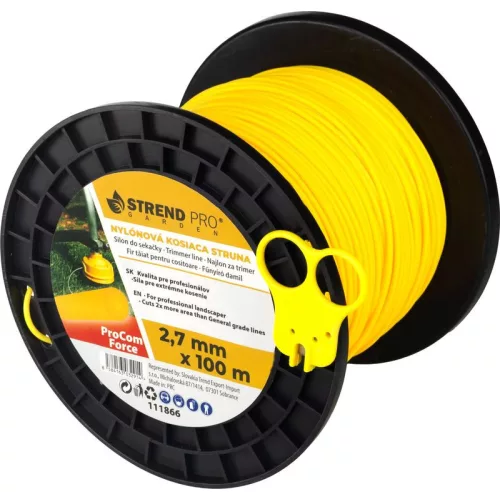 Fűkasza damil, Strend Pro Garden ProCom Force, 2,7 mm, 100 m, sárga, kerek, kopásálló, szakadásálló, túlmelegedésálló, tekercses