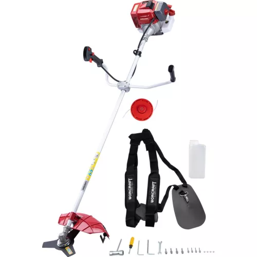 Benzinmotoros bozótvágó és fűkasza, Worcraft GT52-430B, piros/ezüst, 1400 W, kétütemű motor, 1,1 l üzemanyagtartály, tartozékokkal