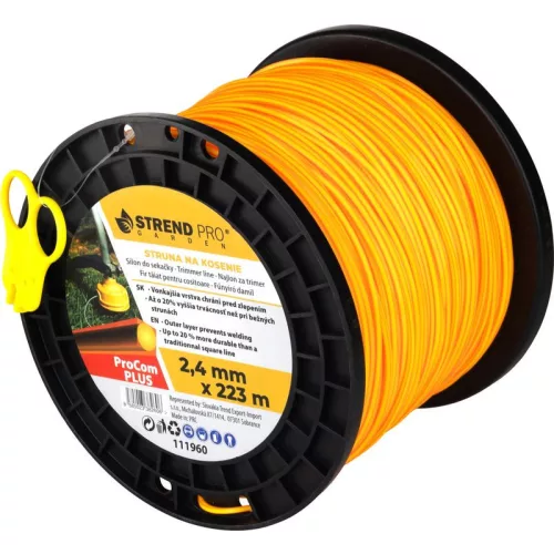 Fűkasza damil, Strend Pro Garden ProCom Plus, 2,4 mm, 223 m, narancssárga, szögletes, kopásálló, szakadásálló, túlmelegedésálló, tekercses