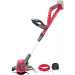 Akkumulátoros fűkasza, Worcraft CGT-S20LiST ShareSYS, piros/fekete, 24 cm, 2 Ah 20 V Li-Ion, 9000 fordulat/perc, teleszkópos nyél, tartozékokkal, akkumulátor és töltő nélkül