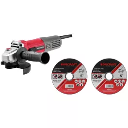   Elektromos sarokcsiszoló, Worcraft AG08-115P, piros/szürke, 115 mm, 710 W, 12 000 fordulat/perc, 230 V, 2 db koronggal