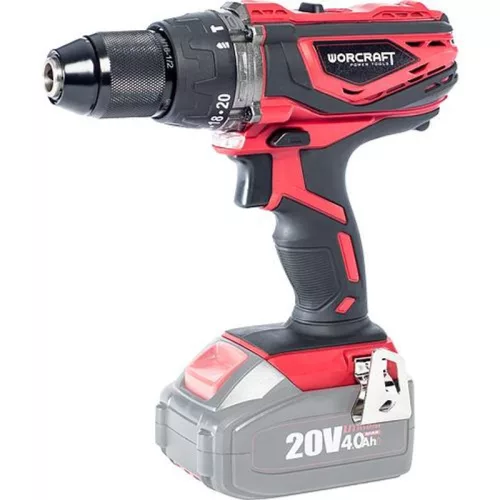 Akkumulátoros fúró-csavarozó, Worcraft CHD-S20Li ShareSYS, piros/fekete, 50 Nm, 0-1650 fordulat/perc, 20V Li-Ion, akkumulátor és töltő nélkül