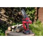 Akkumulátoros láncfűrész, Worcraft CHS-S20LiBPM ShareSYS, piros/fekete, mini, 2 Ah 20 V Li-Ion, vezetősín: 15 cm, 7,5 m/s láncsebesség, akkumulátorral, töltővel, láncolajjal, kofferben
