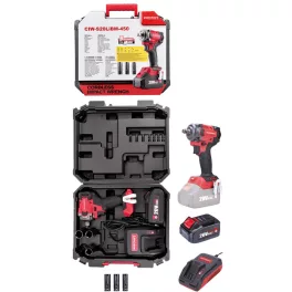   Akkumulátoros ütvecsavarozó, Worcraft CIW-S20LiBM-450 ShareSYS, fekete/piros, 450 Nm, 20 V Li-Ion, 4,0 Ah, akkumulátorral, töltővel, dugókulcsokkal, hordtáskában