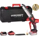 Akkumulátoros láncfűrész, Worcraft CHS-S20LiBDM ShareSYS, piros/fekete, mini, 2 Ah 20 V Li-Ion, vezetősín: 20 cm, 7,8 m/s láncsebesség, 50 ml olajtartály, akkumulátorral, töltővel, láncolajjal, kofferben