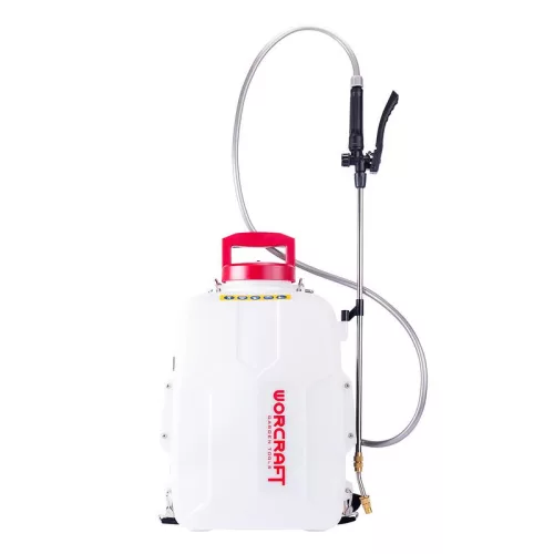 Akkumulátoros permetező, Worcraft CBS-S20Li ShareSYS, 12 liter, fehér, teleszkópos szórókarral, LED töltöttségjelzős, háti hevederes