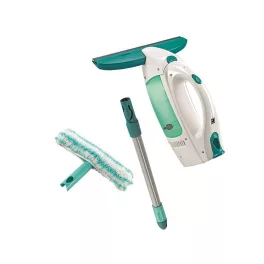   Ablaktörlő készlet, Leifheit 51003, 28 cm lehúzó, 43 cm Click rúd, fehér-türkiz, akkumulátoros, elektromos vízszívó, mikroszálas ablakmoppal