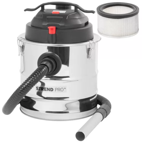 Elektromos hamuporszívó, Strend Pro AV605, ezüst/fekete, 1200 W, tartály: 18 l, HEPA szűrő, szűrőtisztító funkció, hideg hamuhoz, 1,2 m szívótömlő, rozsdamentes acél tartály