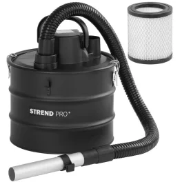   Elektromos hamuporszívó, Strend Pro K-408, fekete, 1000 W, tartály: 15 l, HEPA szűrő, hideg hamuhoz, 1,2 m szívótömlő, festett acél tartály