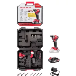  Akkumulátoros ütvecsavarozó Worcraft CIS-S20LiBM-260 ShareSYS, piros/fekete, 260 Nm, 20V Li-Ion, 2,0 Ah, akkumulátorral, töltővel, tartozékokkal, hordtáskában