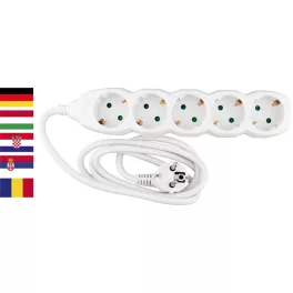   Hosszabbítós elosztó, Strend Pro DG-805B, 1,5 m, fehér, 5 aljzat, Schuko típus, gyermekzáras