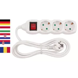   Hosszabbítós elosztó kapcsolóval, Strend Pro DG-805BK, 3 m, fehér, 5 aljzat, Schuko típus, gyermekzáras