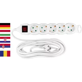   Hosszabbítós elosztó kapcsolóval, Strend Pro DG-805BK, 5 m, fehér, 5 aljzat, Schuko típus, gyermekzáras