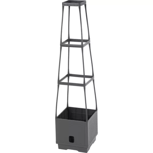 Műanyag virágcserép, Strend Pro Garden Herrison FP8018, sötétszürke, 25 × 25 cm, magasság: 105 cm, háromszintes támasztótoronnyal, 16 l, négyzetes