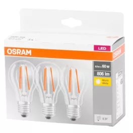   Izzó OSRAM® BASIC LED FR 60 (ean9351), nem szabályozható fényerejű, 6,5W/827 E27 2700K MULTIPACK, St