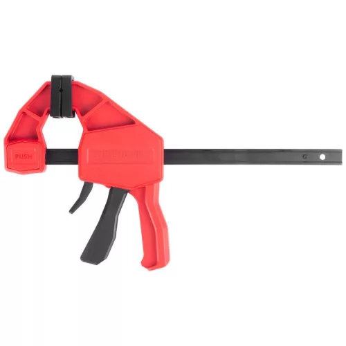 Gyorsszorító, Strend Pro Premium DT6608, fekete/piros, 300 mm, egykezes, gyors kioldással, nyújtásra is alkalmas, maximum 150 kg szorítónyomás
