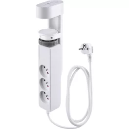   USB-s hosszabbítós elosztó, Strend Pro, 1,4 m, fehér, 6 az 1-ben, 3 aljzat, 2 × USB-A, 1 × USB-C, asztalra rögzíthető