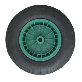   Talicska és kézikocsi kerék, Strend Pro Garden Greenlawn, fekete/zöld, 38 cm átmérő, 9 cm szélesség, tengelyfurat: 20 mm, műanyag tűcsapágy, PE és fém tárcsa