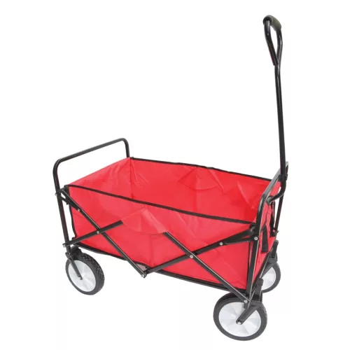 Strandkocsi, Strend Pro Garden, Taliga Praktik, 9,45 kg, piros raktér, fekete acélváz, összecsukható, vízlepergető PVC szövet, PVC kerekek
