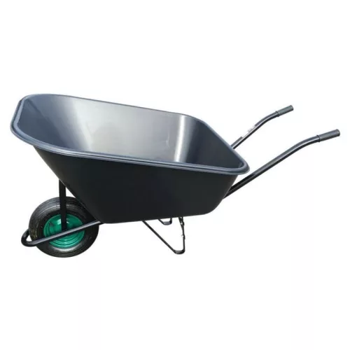 Talicska, Strend Pro Garden, Greenlawn Nero, fekete, 180 l, felfújható kerék, műanyag puttony, 150 kg teherbírás, PVC markolat, szétszerelve