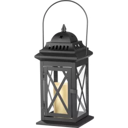   Lámpás, MagicHome LM3609, 14 × 14 × 30 cm, fekete, LED, 3 × AAA elemekkel, fém, beltéri, vintage stílusú, gyertyával (2170320)
