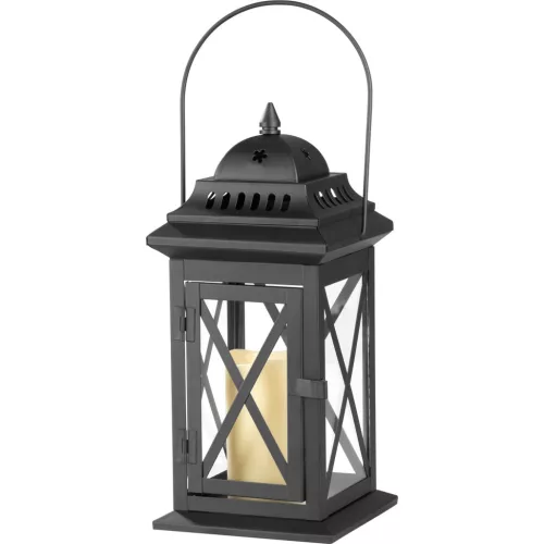 Lámpás, MagicHome LM3609, 14 × 14 × 30 cm, fekete, LED, 3 × AAA elemekkel, fém, beltéri, vintage stílusú, gyertyával (2170320)
