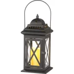 Lámpás, MagicHome LM3609, 14 × 14 × 30 cm, fekete, LED, 3 × AAA elemekkel, fém, beltéri, vintage stílusú, gyertyával (2170320)