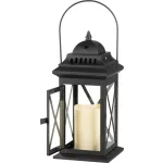 Lámpás, MagicHome LM3609, 14 × 14 × 30 cm, fekete, LED, 3 × AAA elemekkel, fém, beltéri, vintage stílusú, gyertyával (2170320)