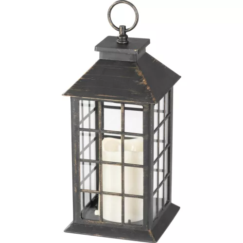 Lámpás, MagicHome LP2140, 14 x 14 x 30 cm, bronz, LED, 3 x AAA elemekkel, műanyag, beltéri, vintage stílusú, gyertyával (2170321)