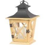 Lámpás, MagicHome LW8680, 19 x 19 x 36 cm, barna, LED, 3 x AA elemekkel, fa, beltéri, vintage stílusú, gyertyával (2170322)