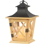 Lámpás, MagicHome LW8680, 19 x 19 x 36 cm, barna, LED, 3 x AA elemekkel, fa, beltéri, vintage stílusú, gyertyával (2170322)