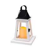 Lámpás, MagicHome LW8823, 17 x 17 x 33 cm, fehér, LED, 3 x AAA elemekkel, fa, beltéri, vintage stílusú, gyertyával (2170323)