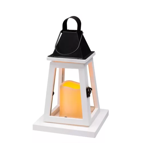 Lámpás, MagicHome LW8823, 17 x 17 x 33 cm, fehér, LED, 3 x AAA elemekkel, fa, beltéri, vintage stílusú, gyertyával (2170323)